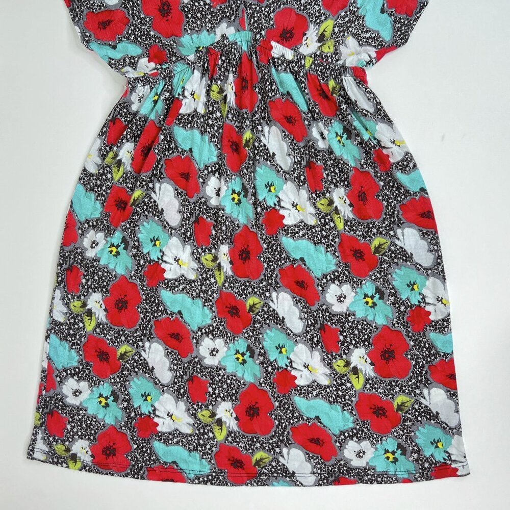 Lush Floral Poppies V-Neck Mini Fit and Flare Dress Black White Red Teal Size M - Picture 4 of 8